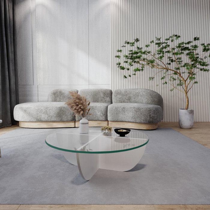 Hanah Home Lily - Mesa de centro blanca con cristal templado